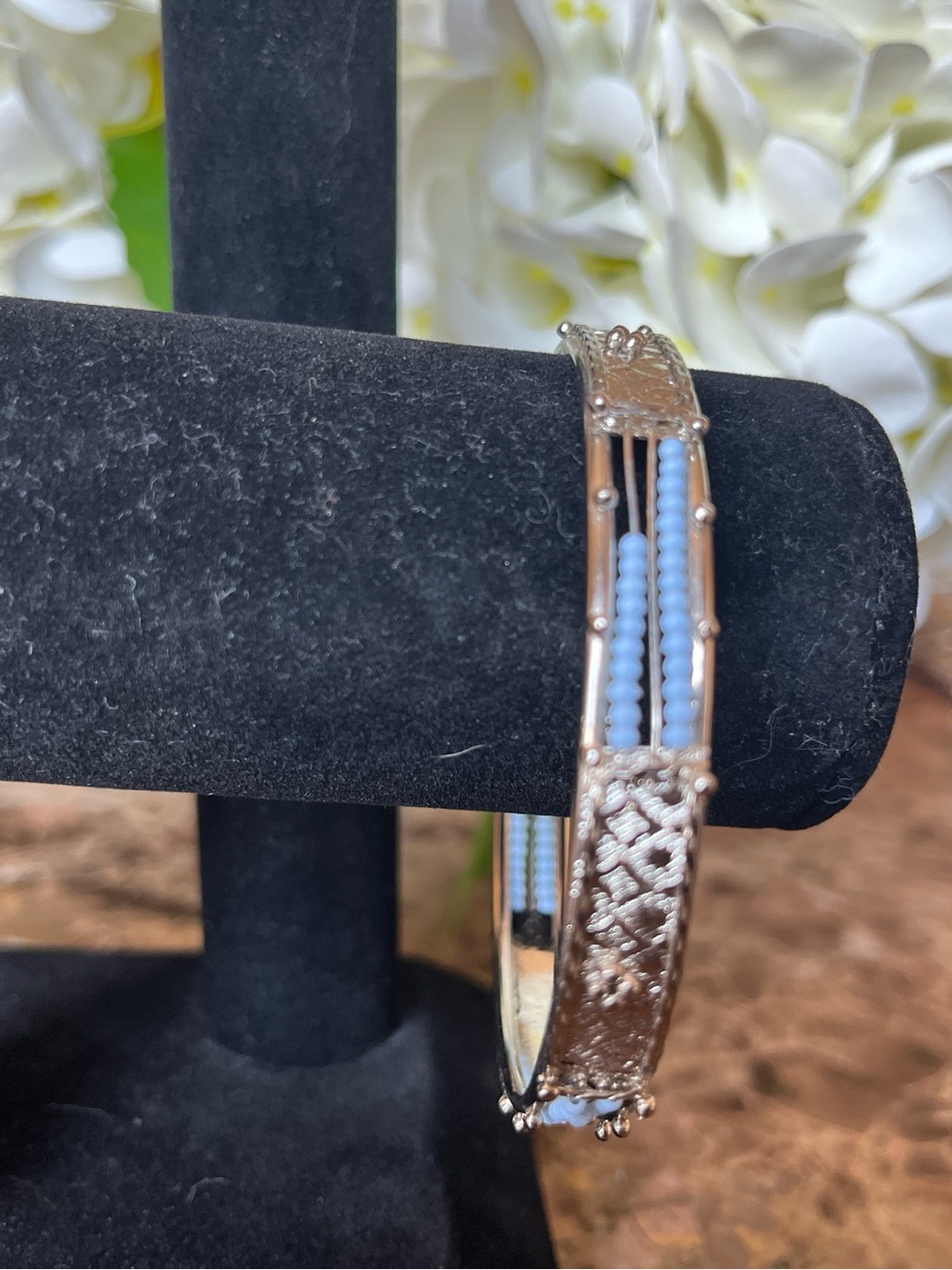 Silver Blue Beaded Women's Bracelet